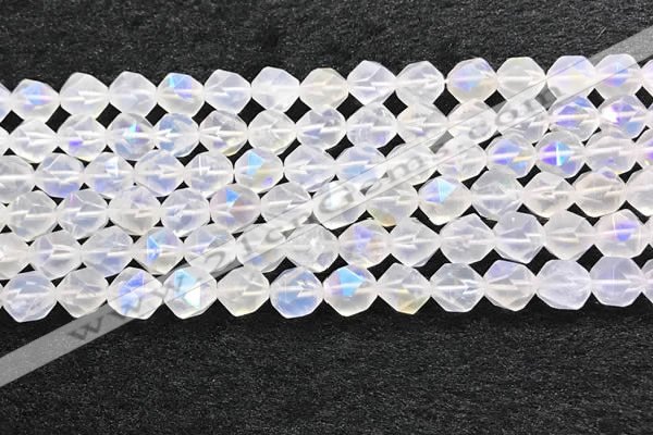 CMS1872 15.5 inches 8mm faceted nuggets AB-color white moonstone beads