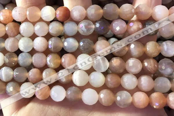 CMS1892 15.5 inches 8mm faceted round rainbow moonstone beads