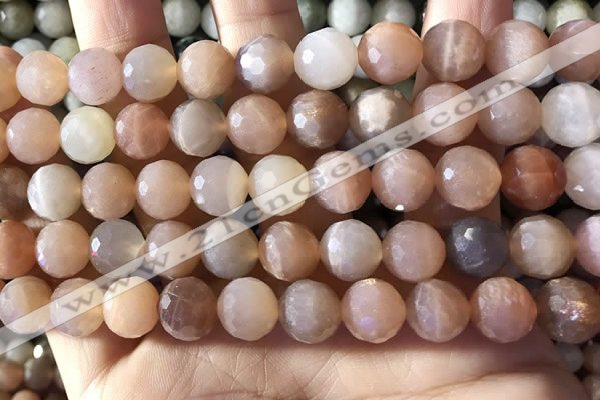 CMS1893 15.5 inches 10mm faceted round rainbow moonstone beads