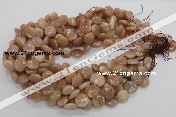 CMS23 15.5 inches 14mm flat round moonstone gemstone beads wholesale