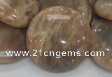 CMS25 15.5 inches 30mm flat round moonstone gemstone beads wholesale