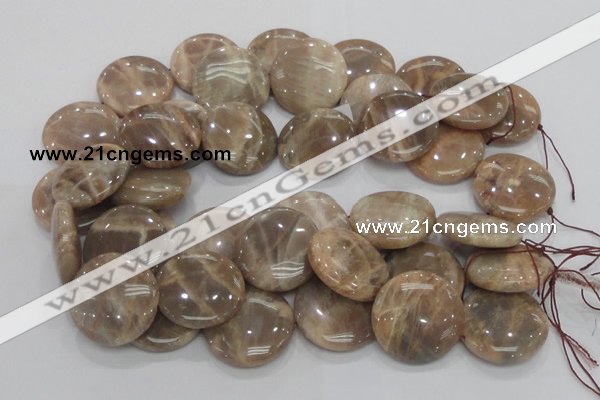 CMS25 15.5 inches 30mm flat round moonstone gemstone beads wholesale