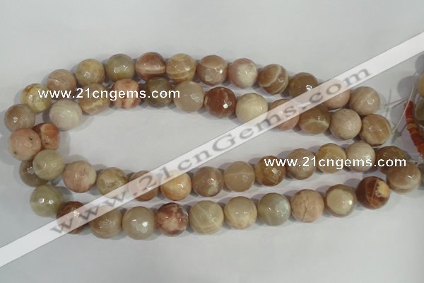 CMS574 15.5 inches 14mm faceted round moonstone gemstone beads