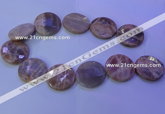 CMS595 15.5 inches 35mm faceted coin moonstone gemstone beads