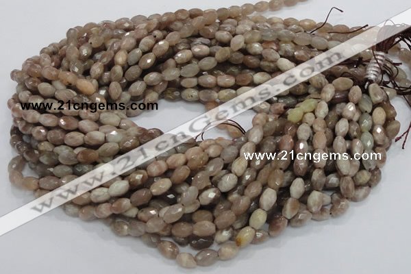 CMS70 15.5 inches 6*10mm faceted rice moonstone gemstone beads