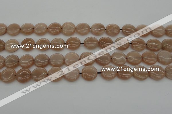 CMS958 15.5 inches 12mm flat round A grade moonstone beads