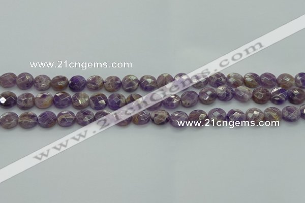 CNA1044 15.5 inches 10mm faceted coin dogtooth amethyst beads