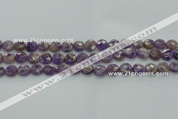 CNA1045 15.5 inches 12mm faceted coin dogtooth amethyst beads