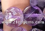 CNA1110 15.5 inches 12mm twisted & faceted coin amethyst beads