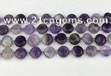CNA1186 15.5 inches 12mm flat round amethyst beads wholesale