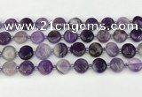 CNA1186 15.5 inches 12mm flat round amethyst beads wholesale