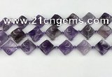 CNA1188 15.5 inches 15*15mm twisted diamond amethyst beads