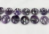 CNA1211 15.5 inches 30mm faceted coin amethyst gemstone beads