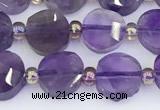 CNA1216 15.5 inches 8mm faceted coin amethyst gemstone beads