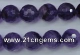 CNA255 15.5 inches 14mm faceted round natural amethyst beads