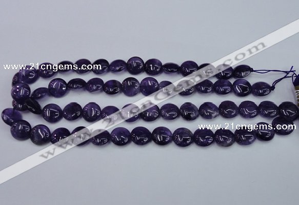 CNA269 15.5 inches 14mm flat round natural amethyst beads wholesale