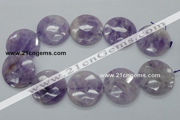 CNA327 15.5 inches 40mm faceted coin natural lavender amethyst beads