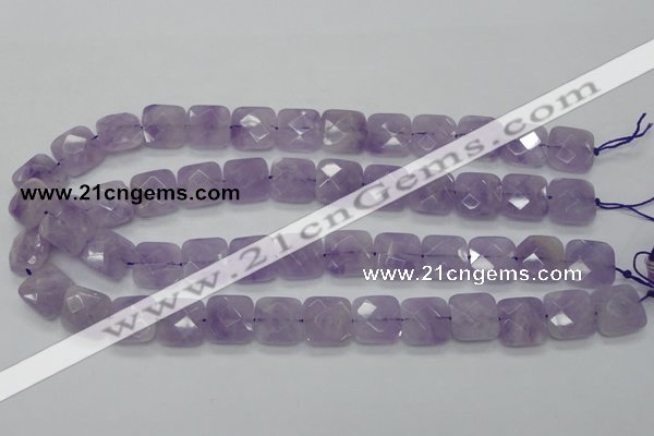 CNA340 15.5 inches 15*15mm faceted square natural lavender amethyst beads