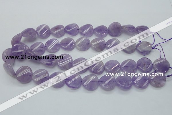 CNA343 15.5 inches 20mm twisted coin natural lavender amethyst beads