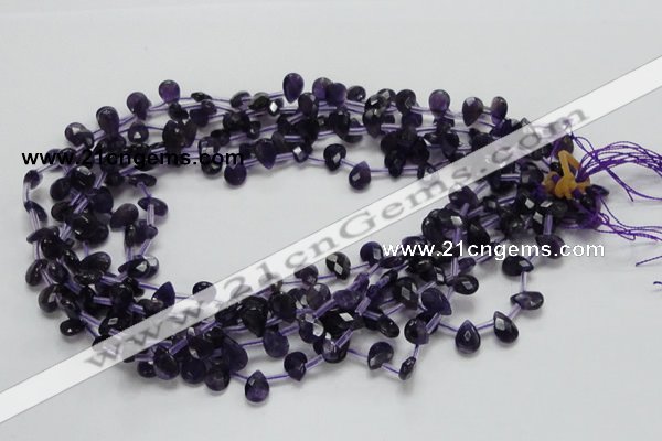 CNA38 15.5 inches 7*10mm faceted briolette grade A natural amethyst beads