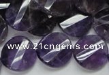 CNA45 15.5 inches 20mm twisted faceted coin grade A natural amethyst beads