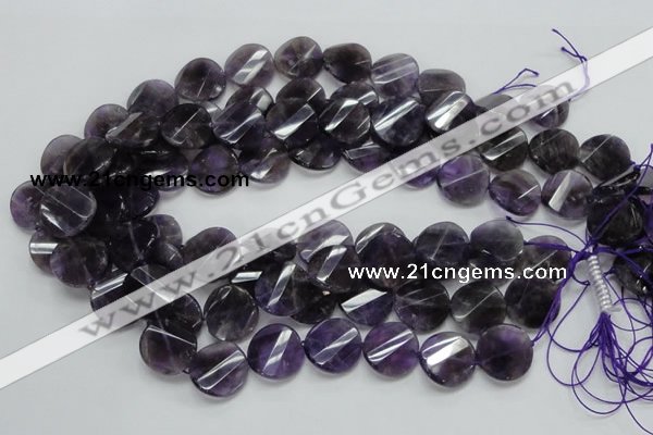 CNA45 15.5 inches 20mm twisted faceted coin grade A natural amethyst beads