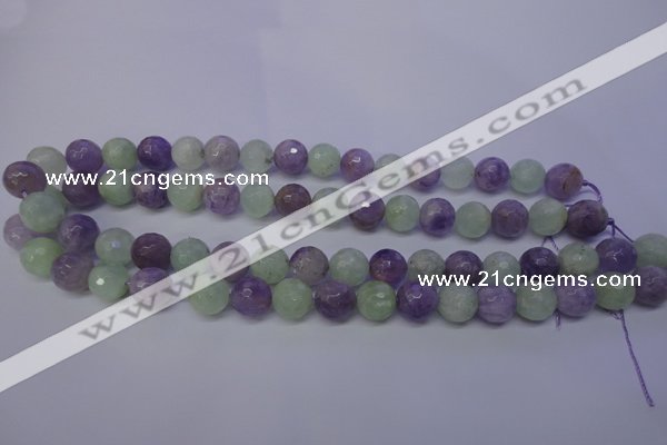 CNA664 15 inches 12mm faceted round lavender amethyst & prehnite beads