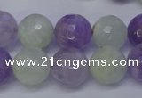 CNA665 15 inches 14mm faceted round lavender amethyst & prehnite beads