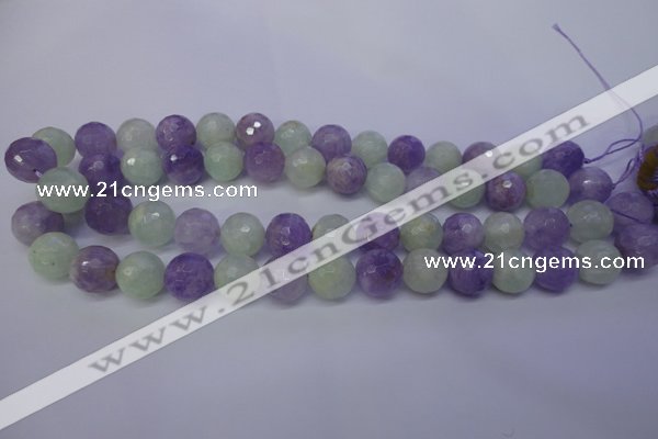 CNA665 15 inches 14mm faceted round lavender amethyst & prehnite beads