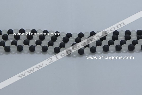 CNC110 15.5 inches 4mm round matte white crystal & black agate beads