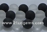 CNC112 15.5 inches 8mm round matte white crystal & black agate beads