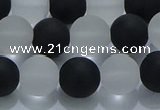 CNC113 15.5 inches 10mm round matte white crystal & black agate beads