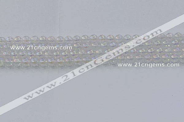 CNC561 15.5 inches 6mm round plated crackle white crystal beads