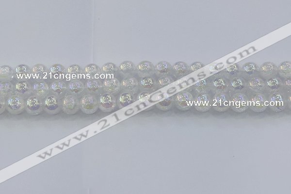 CNC563 15.5 inches 10mm round plated crackle white crystal beads