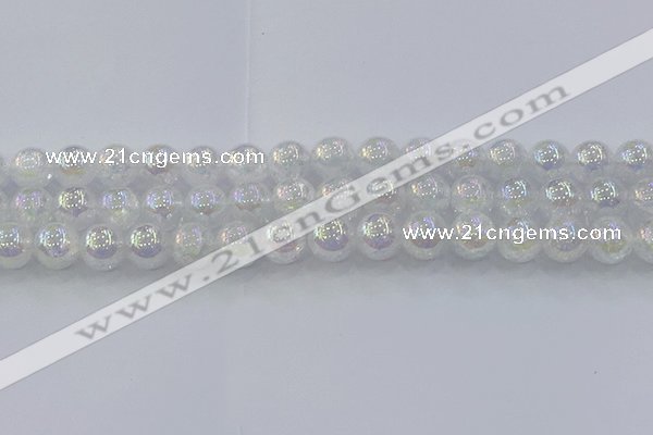 CNC564 15.5 inches 12mm round plated crackle white crystal beads