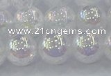 CNC565 15.5 inches 14mm round plated crackle white crystal beads