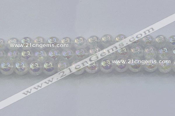 CNC566 15.5 inches 16mm round plated crackle white crystal beads