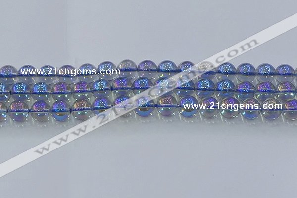 CNC591 15.5 inches 12mm round plated natural white crystal beads