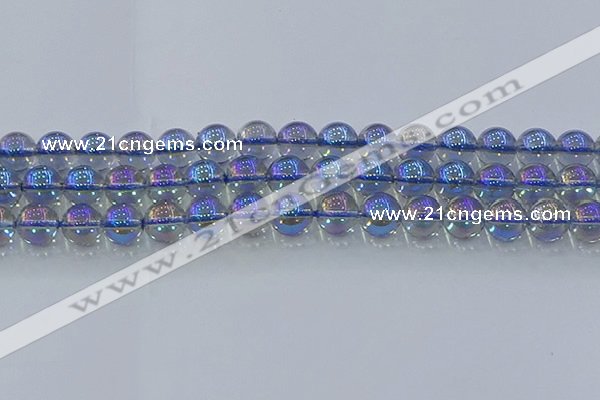 CNC591 15.5 inches 12mm round plated natural white crystal beads