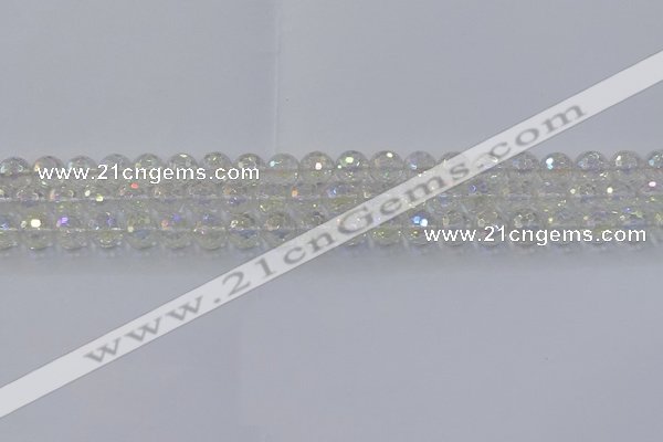 CNC600 15.5 inches 4mm faceted round plated natural white crystal beads