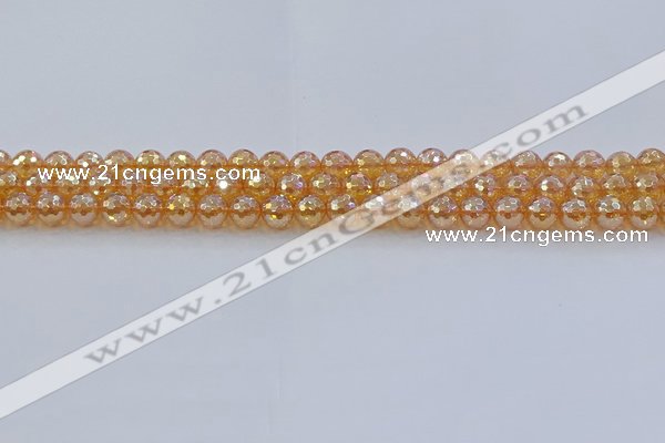 CNC614 15.5 inches 6mm faceted round plated natural white crystal beads