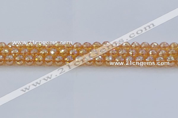 CNC615 15.5 inches 8mm faceted round plated natural white crystal beads