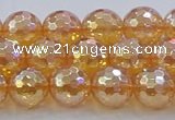 CNC616 15.5 inches 10mm faceted round plated natural white crystal beads