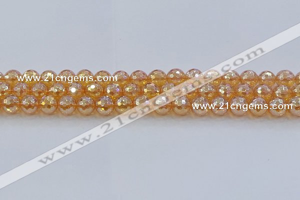 CNC616 15.5 inches 10mm faceted round plated natural white crystal beads