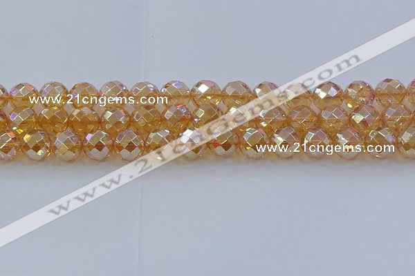 CNC623 15.5 inches 12mm faceted round plated natural white crystal beads