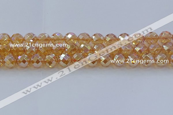 CNC624 15.5 inches 14mm faceted round plated natural white crystal beads