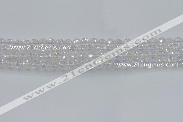 CNC645 15.5 inches 6mm faceted round plated natural white crystal beads