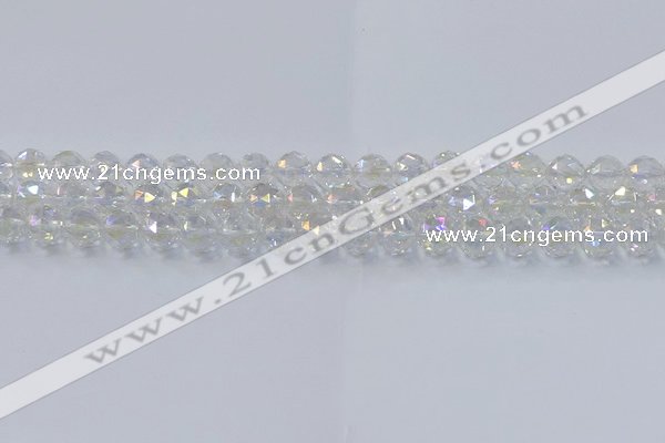 CNC646 15.5 inches 8mm faceted round plated natural white crystal beads