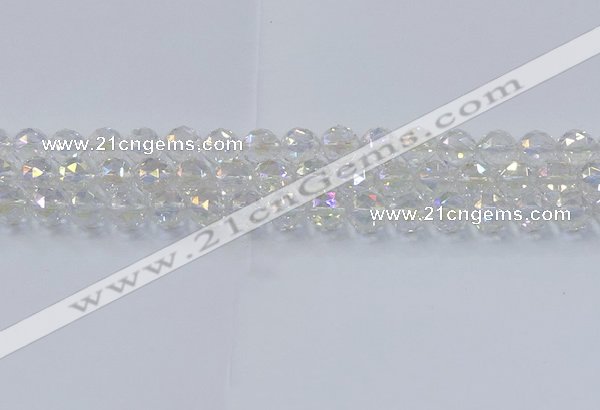 CNC647 15.5 inches 10mm faceted round plated natural white crystal beads