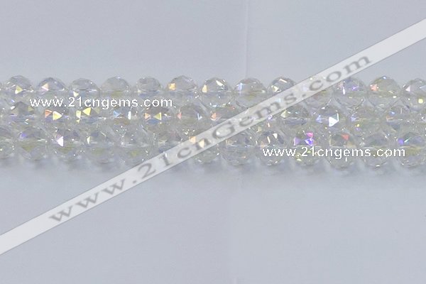 CNC649 15.5 inches 14mm faceted round plated natural white crystal beads